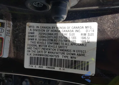 2014 Honda Cr-V Lx z USA, uszkodzony, nr VIN 2HKRM4H36EH647529